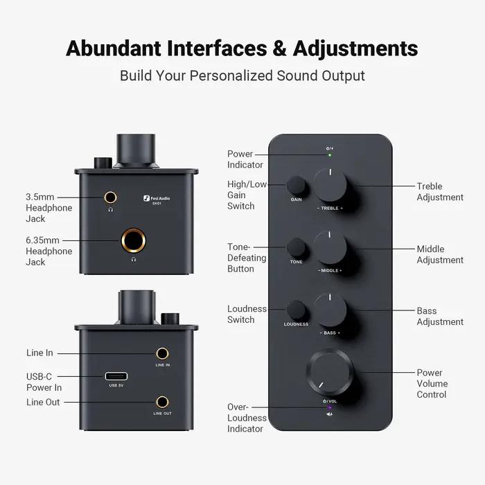 Fosi Audio SK01 amplificateur et préamplificateur de casque 2 en 1 pour écouteurs, amplificateur de