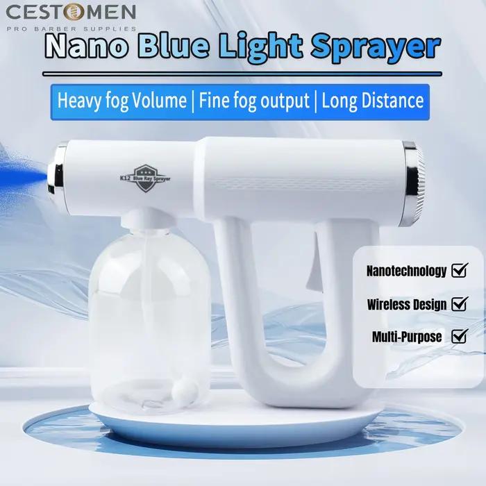 Pulvérisateur de barbier à lumière bleue Nano 300ML, USB, après-rasage électrique, pistolet nébulise