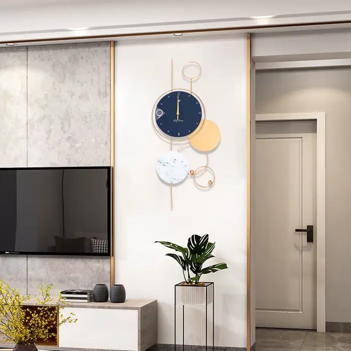 Grandes horloges murales pour décor de salon, métal intérieur, or, chic, décoratif, à piles, silenci