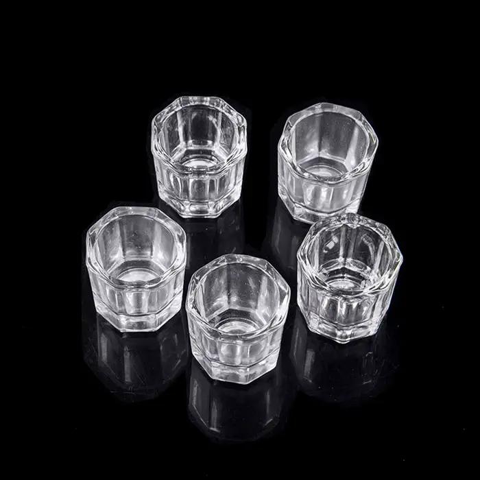 Tasse à ongles en verre de cristal, acrylique transparent, petite poudre octogonale, tasse à ongles