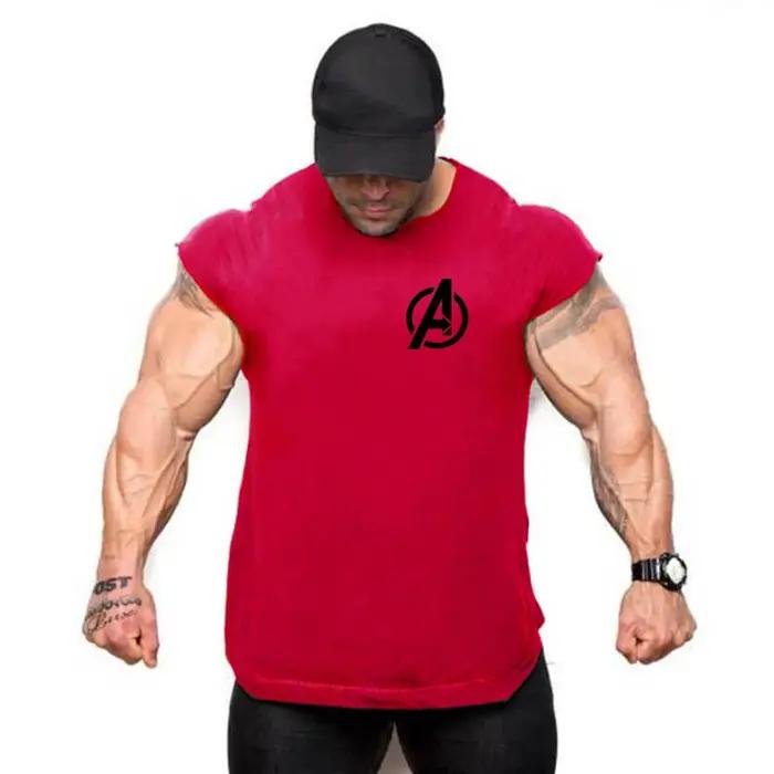 Chemise en fibre de coton à ourlet incurvé pour hommes, vêtements de musculation, stringers de gym,