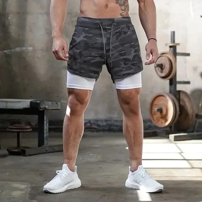 Short de course 2 en 1 pour hommes, short d'entraînement, de Sport, de Fitness, respirant, à séchage