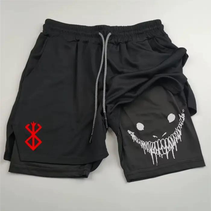 Anime Berserk short de course hommes Fitness gymnastique entraînement 2 en 1 short de sport séchage