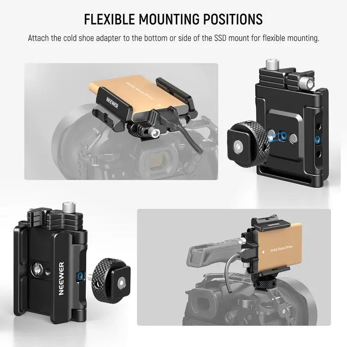NEEWER Support de montage Support SSD avec serre-câble à chaussure froide, 1,6 "-2,6" pour Samsung T
