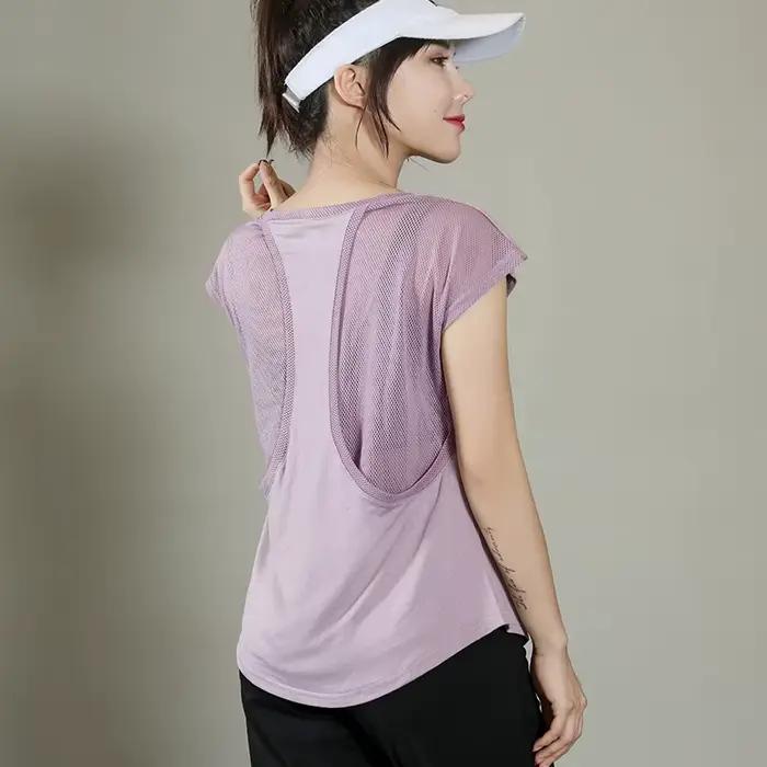 T-shirt de sport à manches courtes pour femme, fitness, entraînement en Y, exercice, gym, musculatio