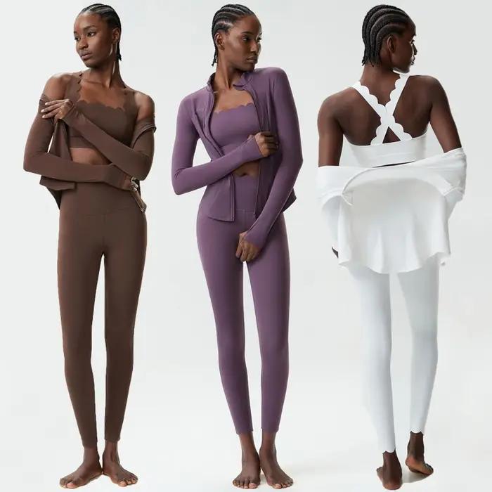 Ensemble de yoga et fitness 2/3 pièces pour femmes, couleur unie, tenue de sport extensible et douce