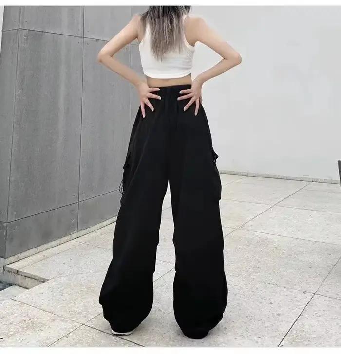 Pantalon d'outillage rétro américain pour femme, drapé à faisceau droit, joker d'été, ample, jambes