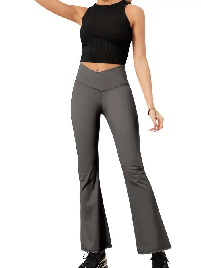 Leggings évasés croisés femme Yoga contrôle ventre taille haute jambes larges confortables