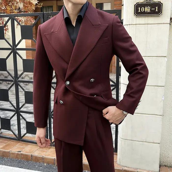 Blazers à double boutonnage de style britannique pour hommes, optique de document solide, vestes cha
