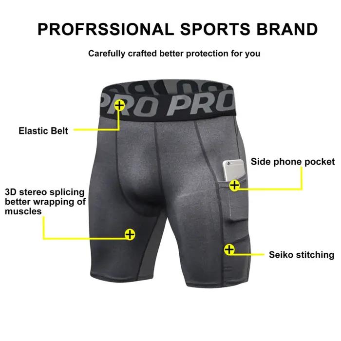 Shorts de compression pour hommes avec poche, en spandex, pour la course à pied, le sport, l'entraîn