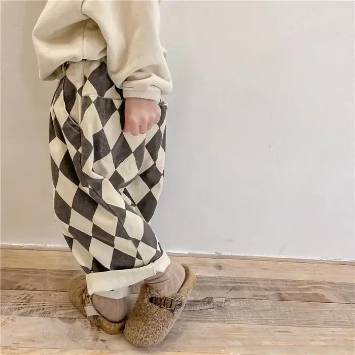 Pantalons Harem en coton lavé pour enfants de 1 à 7 ans, design à carreaux vintage, tendance japonai