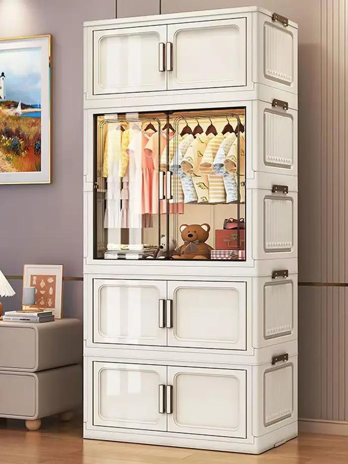 Armoire de rangement pliante multifonctionnelle avec portes blanc/noir/gris pour organisateur de sal