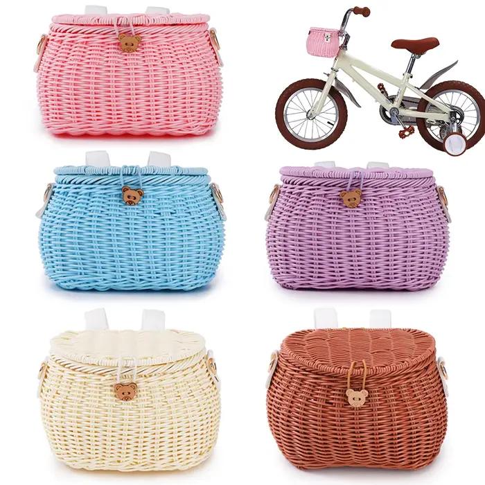 Panier de vélo avant guidon robuste avec couvercle pour enfants et randonnées en plein air adaptable à divers types de vélos
