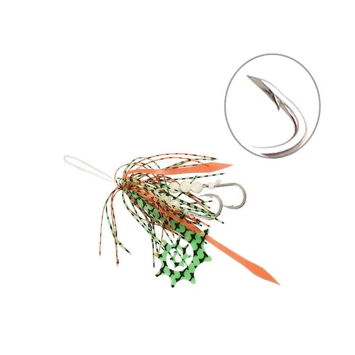 20 pièces Jig crochet en caoutchouc jupe vivaneau perles lumineuses en acier au carbone Double croch
