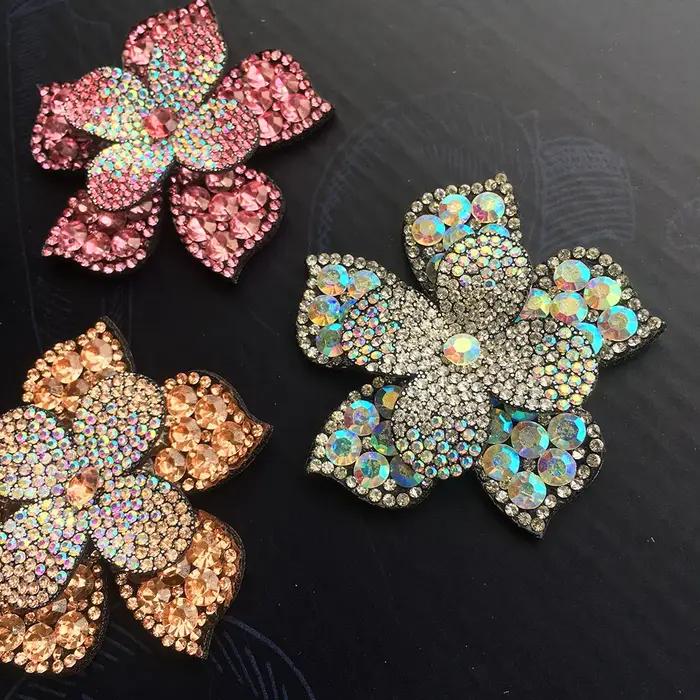 Patch brodé de fleurs en cristal, 1 pièce, pince à cheveux en tissu, sacs appliqués, décoration de m