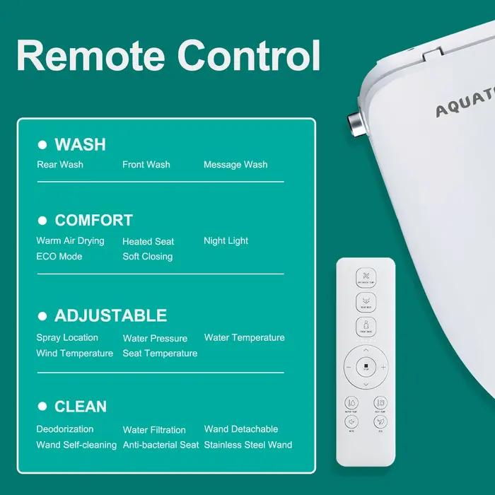 AQUATIZ Bidet de toilette intelligent allongé, siège de toilette électrique à clipser, eau chaude ré