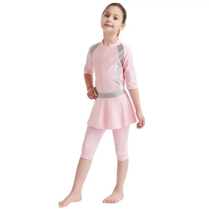 Maillot de bain musulman pour filles, ensemble jupe et bonnet, 3 pièces, modeste, tenue de plage ara