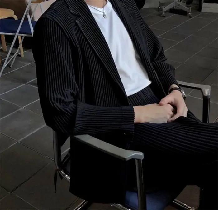 Blazer noir plissé pour homme, olympiques de luxe, doublé partiel, manteau de bureau, haute couture,