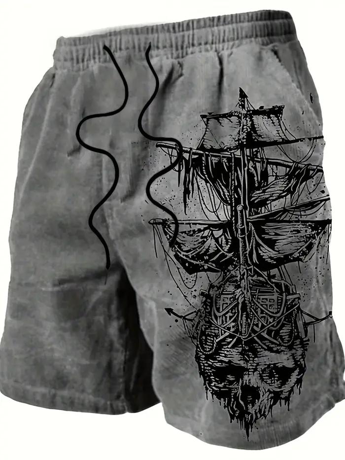 Short de bain pour hommes, séchage rapide, crâne de pirate, voilier, cordon de serrage, short de pla