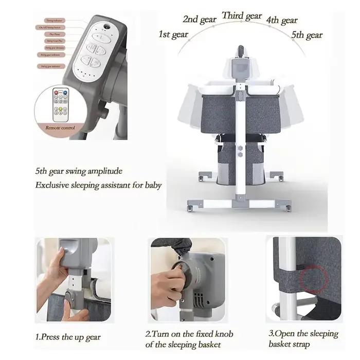 Moussinet pour bébé, à bascule électrique automatique avec télécommande, couffin de chevet pour nouv
