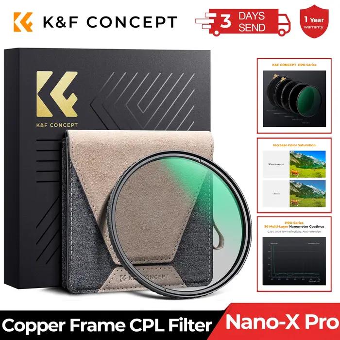 Filtre CPL K&F CONCEPT HD ultra-fin avec cadre en cuivre, film vert anti-reflet 36 couches, série Na