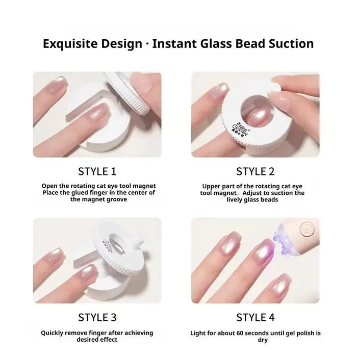 1PC Aimant rotatif pour ongles effet œil de chat, large, avec effet perles de verre, multifonctionne