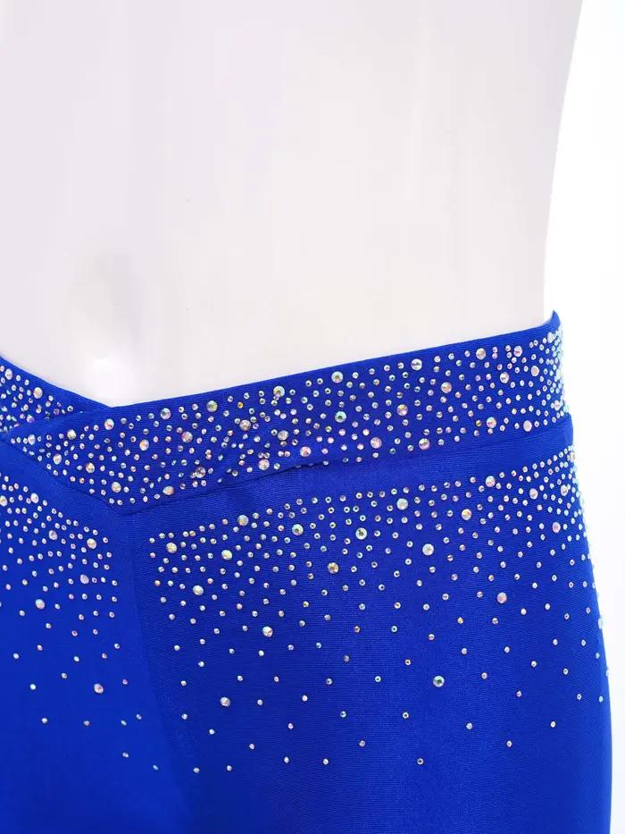 Short à ceinture élastique pour filles, strass scintillants, devant en V, pour patinage artistique,