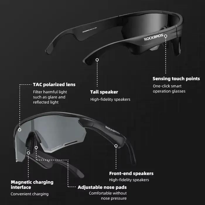 ROCKBROS lunettes de cyclisme sans fil Bluetooth 5.2 lunettes de soleil polarisées casque téléphone