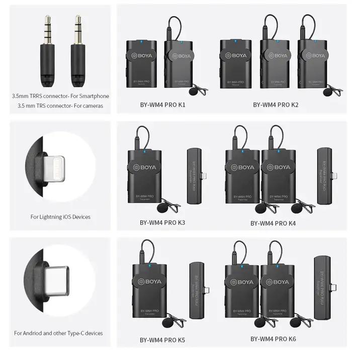 BOYA BY-WM4 PRO 2.4 mesurz Sans Fil Lavalier Revers Microphone Système pour iphone Huawei Android Ca