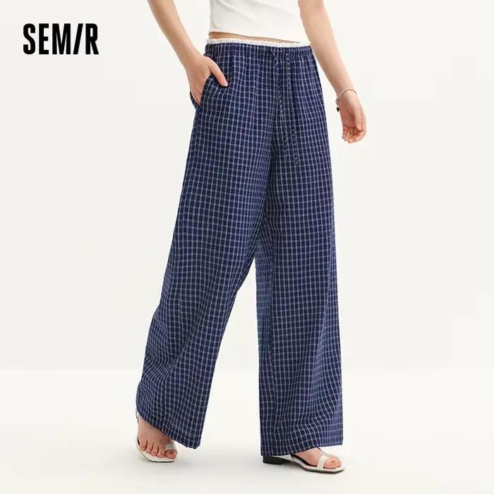 Pantalon Femme Semir à Carreaux 2026, Texturé, à Volants, Coupe Large, Style Urbain Décontracté, Dou