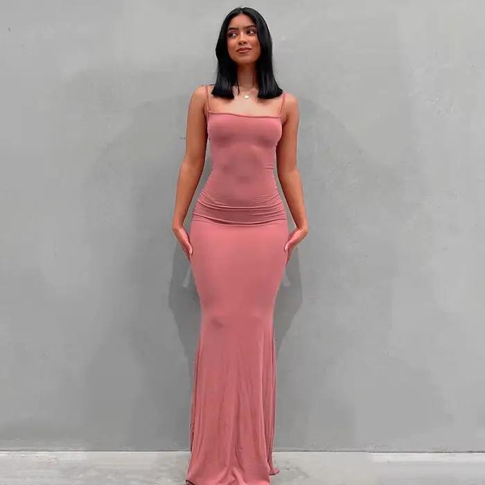 WMERCEDES IJING-Robe Maxi en Satin à Dos auxpour Femme, Tenues Sexy Élégantes, Batterie d'Été, Club