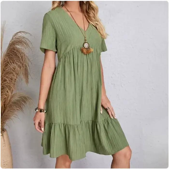 Robes péplum d'été pour femmes, col en v, manches courtes, taille ample, à volants, évasées, robes d