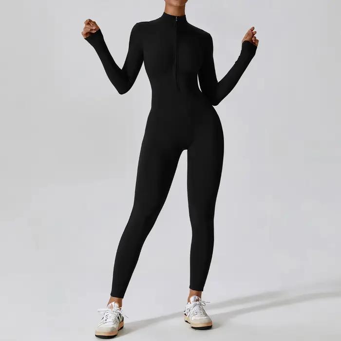 Combinaison de Yoga Femme Push Up Manches Longues - Vêtement Fitness Élastique Une Pièce pour Course
