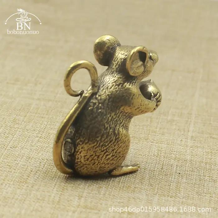 Mini souris en cuivre pur, offrande de pêche, figurine d'Auckland, rat mignon créatif, animal porte-