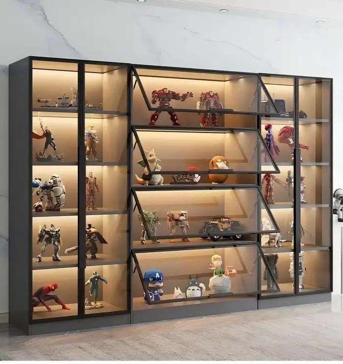 Vitrine personnalisable pour figurines avec porte en verre trempé, éclairage LED, grande capacité, r