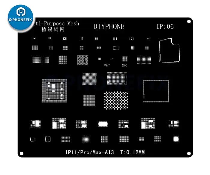 Kit de pochoirs de reballage DIYPHONE BGA pour iPhone 17 16 15 14 13 13mini 11 12 Pro Max, filet à s