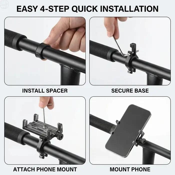 Support de téléphone pour vélo, support de téléphone fiable pour VTT, support de téléphone réglable en aluminium, support antidérapant
