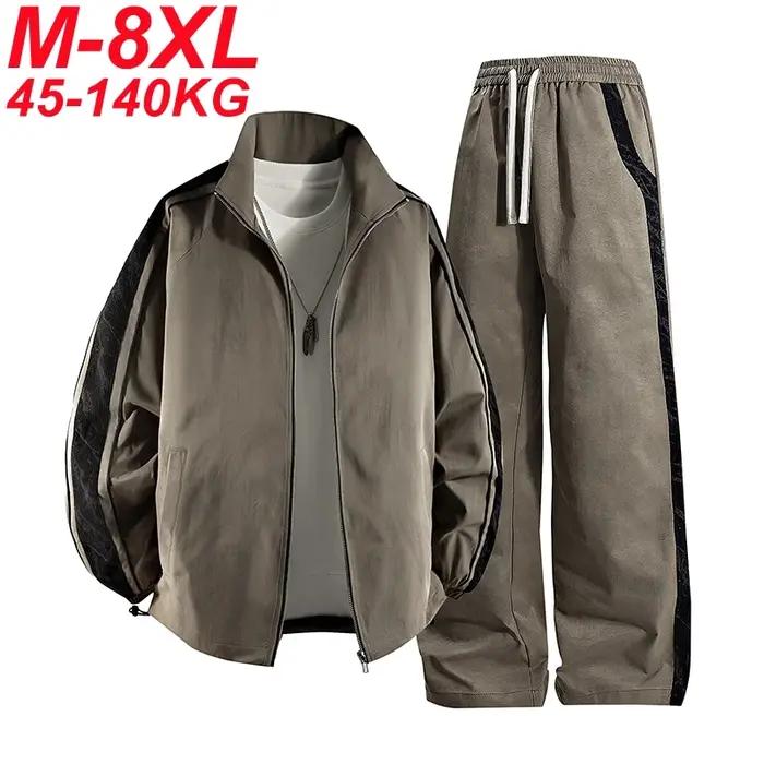 8XL hommes veste 2 pièces survêtement ensemble imperméable à rayures latérales grande taille 6XL 7XL