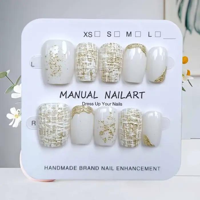 10 pièces fleur dorée oeil de chat lumière luxe Design 3D presse sur les ongles tempérament montrant
