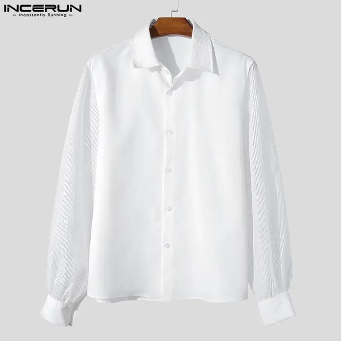 INCERUN hauts 2025 Style coréen mode nouveaux hommes Texture fosse rayure chemises décontracté Simpl