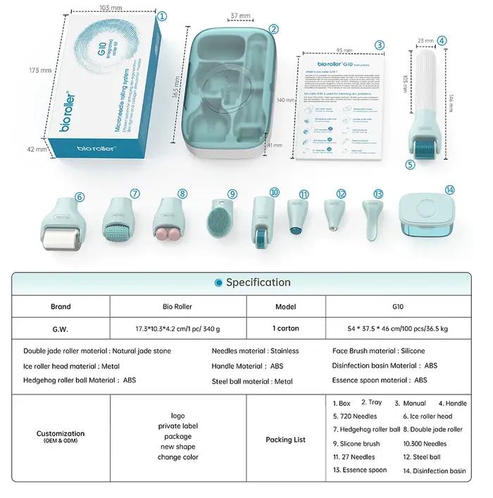 Kit Bio Roller G10 10 en 1 pour la croissance des cheveux, visage, corps, micro-aiguilletage, boule