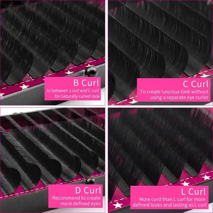 Abonnie B/C/D 12 rangées Extension de cils en cheveux de vison noir mat Extension de cils en soie mo