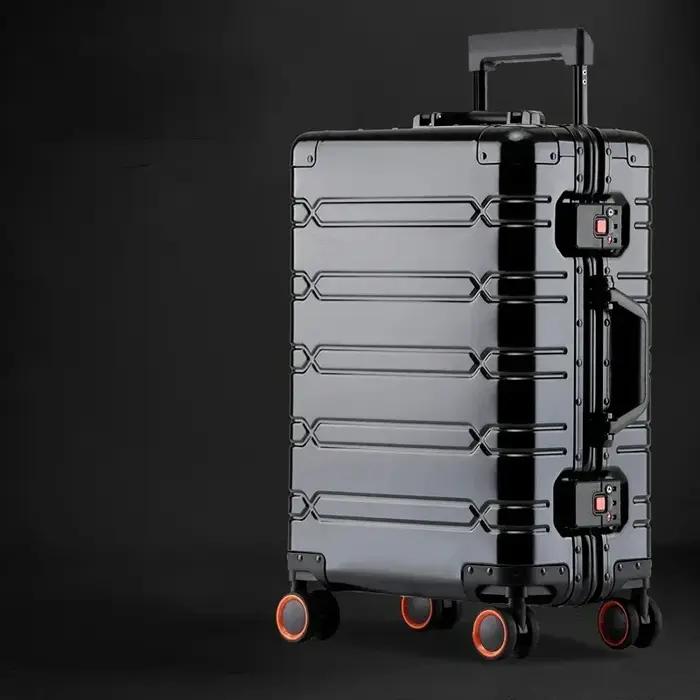 Valise de voyage tout en alliage d'aluminium-magnésium, bagage d'affaires à roulettes sur roulettes,