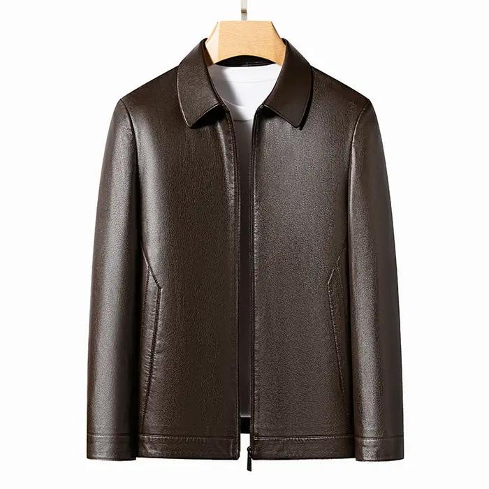 YN-2336 printemps et automne nouveaux hommes veste en cuir de mouton naturel col montant jeunesse Pr