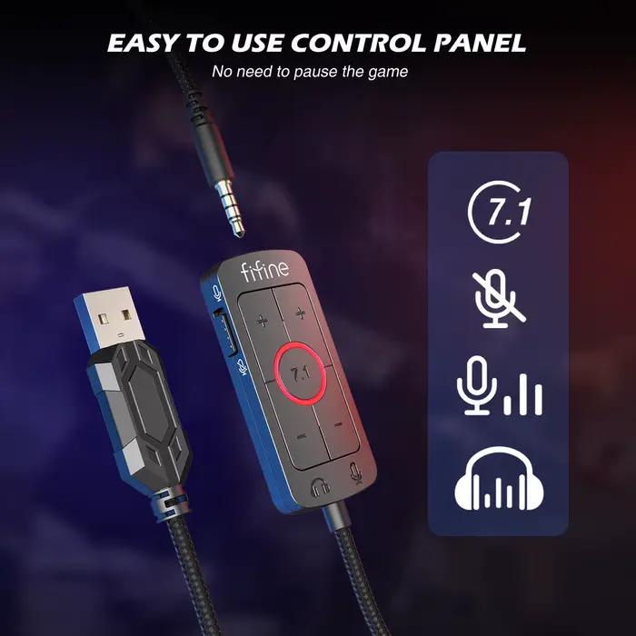 Casque FIFINE, prise Jack 3.5mm et casque USB avec son Surround 7.1/contral de volume/interrupteur m