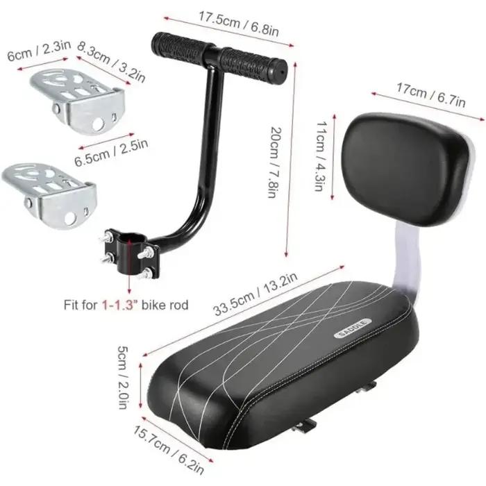 Nouveau siège enfant pour vélo avec coussin, kit de siège arrière, sonnette, repose-pieds, poignée et ensemble de sécurité pour enfant occasions familiales sorties en ville cadeau anniversaire