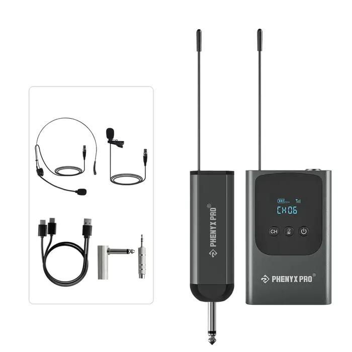 Phenyx Pro Système de microphone sans fil numérique unique avec 15 canaux UHF, émetteur Bodypack, mi