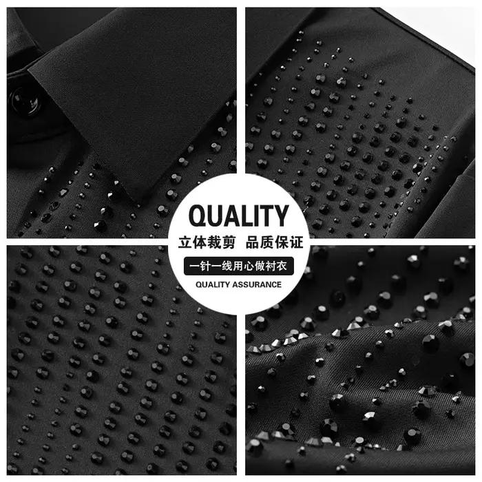 Chemise de luxe à manches longues avec strass pour hommes, robe de soirée pour Banquet social, burea