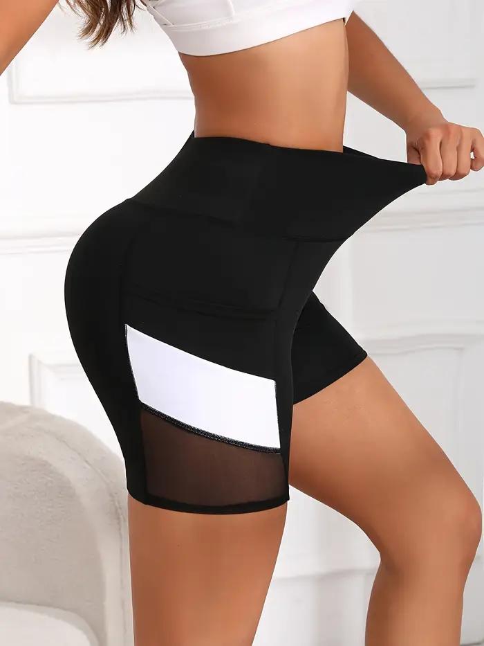 Short de yoga taille haute en maille pour femme avec poches, short d'exercice TUNITuck