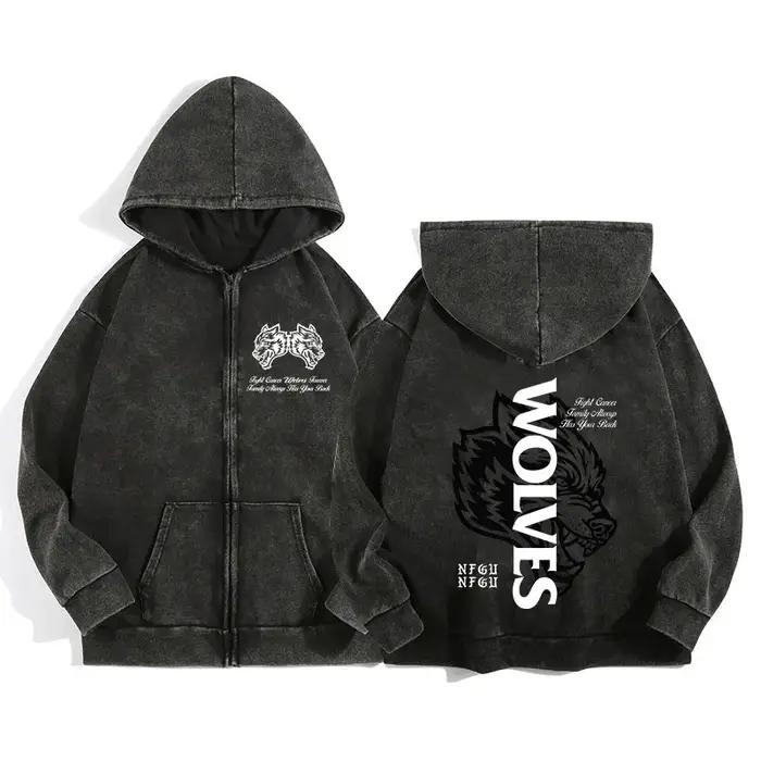 Darc Wolves Sport sweat à capuche zippé pour hommes femmes coton imprimé gothique Harajuku veste swe